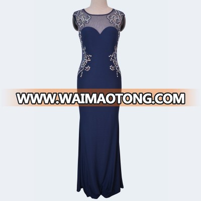 Exquisite Navy beaded big size women fishtail cut evening dress long best lady wedding gown dresses