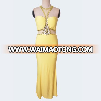 Evening dress exquisite beaded plus size yellow party dress