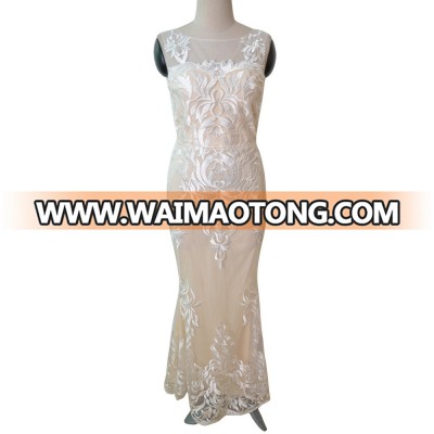 New design high quantity white embroidery wholesale evening dresses