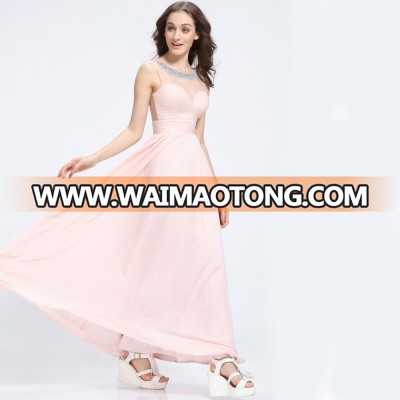 New design pink crystal neck line long evening dresses beaded wedding dresses made in china