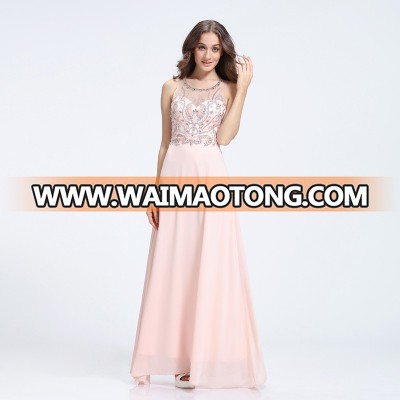 Exquisite light pink beaded latest design formal evening chiffon dresses bulk wholesale dresses