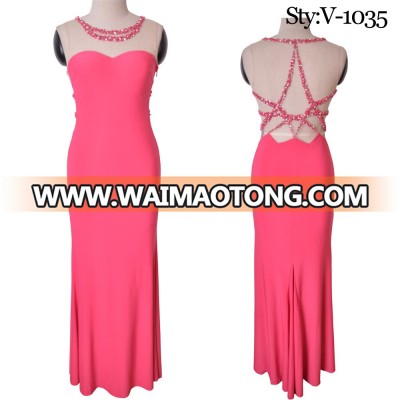 New design pink jersey long wholesale bridal dresses evening gown made in china