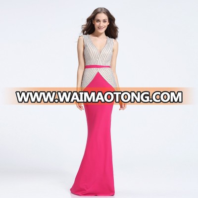 Latest v-neck slim waistline hand working beaded wedding dress